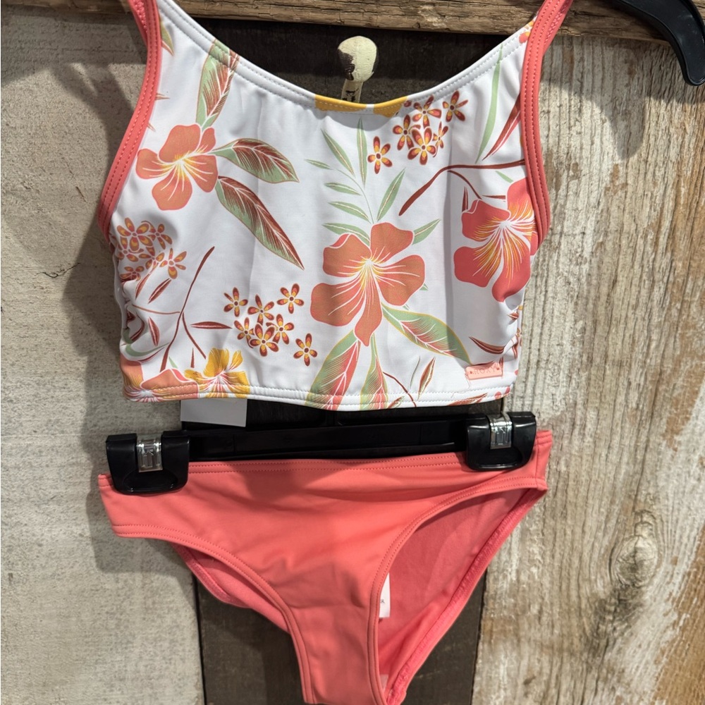Roxy Kids Swim Bikini - Coral and White Floral